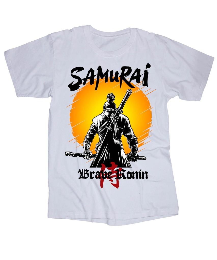 SAMURAI Brave Ronin white T-shirt Japanese Warrior Sword Bushido Code
