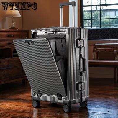 Front Opening Multifunctional Rolling Aluminum Frame Laptop Luggage with Spinner Wheels - Carry On Travel Suitcase with Combination Lock for Men Women
