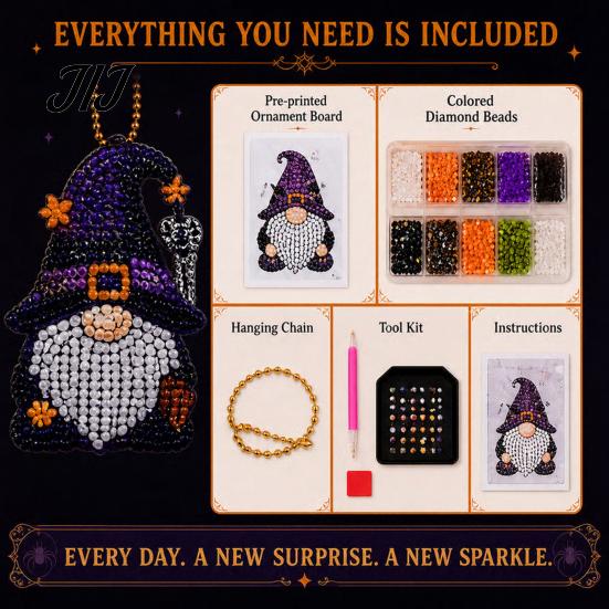 Scatola Conto alla Rovescia per Rituale di Halloween Calendario dell'Avvento Gnomo, Arte Creativa con Diamanti Finti Fai-da-te per Natale Idea Regalo Festivo Kit Creativo, Ornamenti da Appendere Fatti a Mano