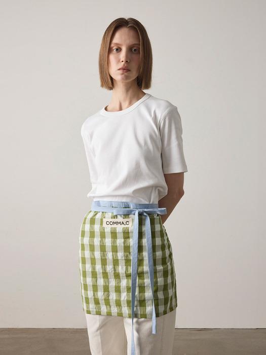 comma,c comma check half apron (2 colors) khaki check