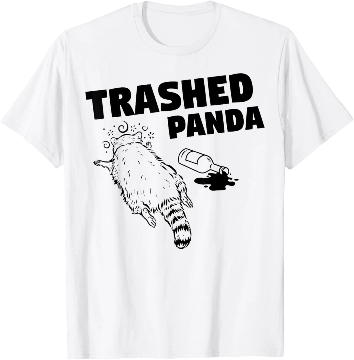 Trashed Panda Raccoon Funny Raccoon Gets Drunk Raccoon Lover 100% Cotton T-shirt Mens Tees Top 2XL