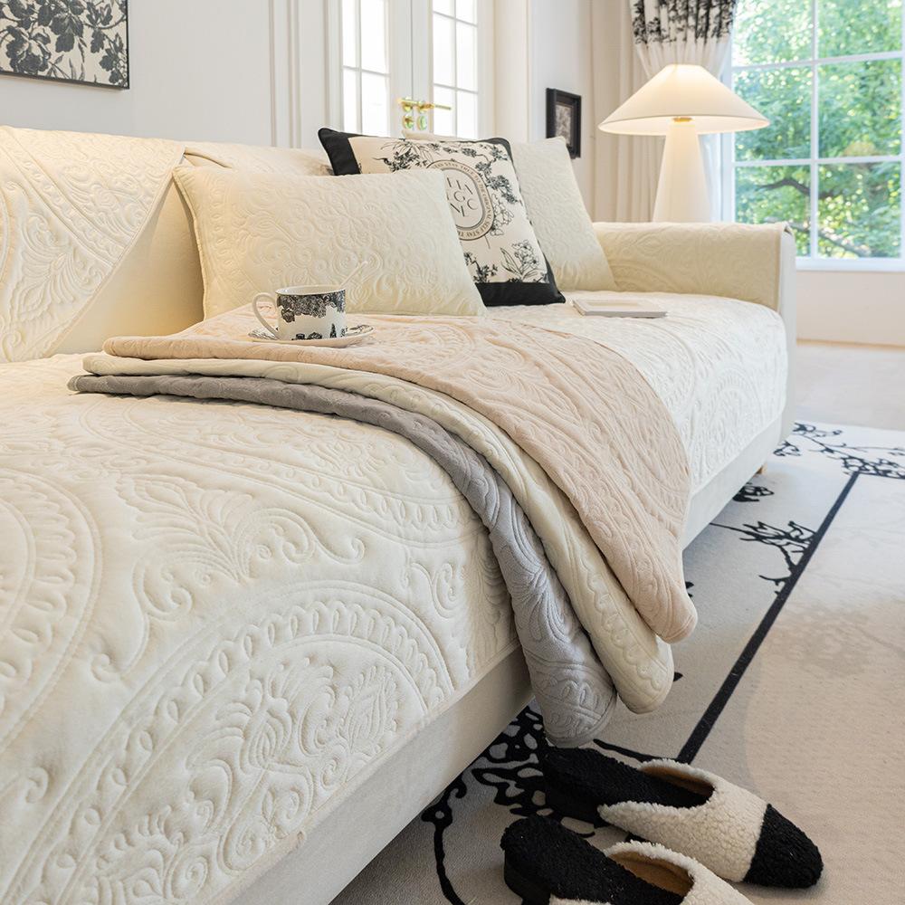 Winter Crystal Velvet Sofa Cushion New Light French Cream Style Cover Cover Cloth Leather Sofa Cushion