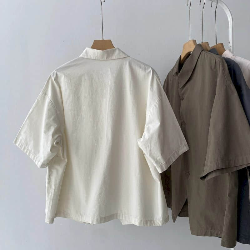 Shirts Women Vintage Short Sleeve Polo Neck Casual Summer Single Breasted Korean Style One Piece Blouse Women