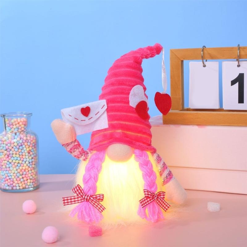 Valentines Day LED Glowing Love Heart Swedish Tomtes Gnomes Elf Plush Dolls Ornament Weddings Party Tabletop Figurine