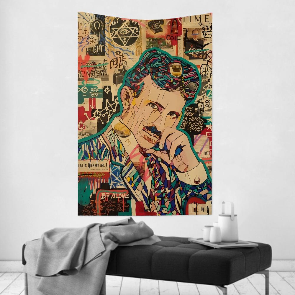 Retro Science Celebrities Nikola Tesla Tapestry Room Decor Wall Cloth Party Hanging Background Room Decor Baby Room