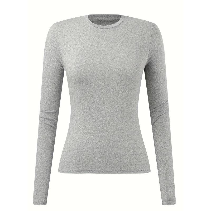 Dames Ronde Hals Lange Mouwen T-shirt Slim Fit Casual Effen Crop Top Gerimpeld Basic Dagelijks Laagjes Shirt