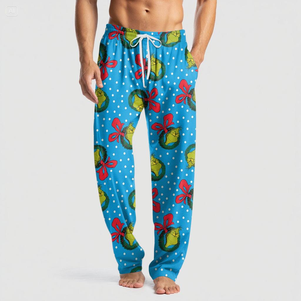 Men's Knitted Fashion Print Pocket Casual Pants Pajama Pants