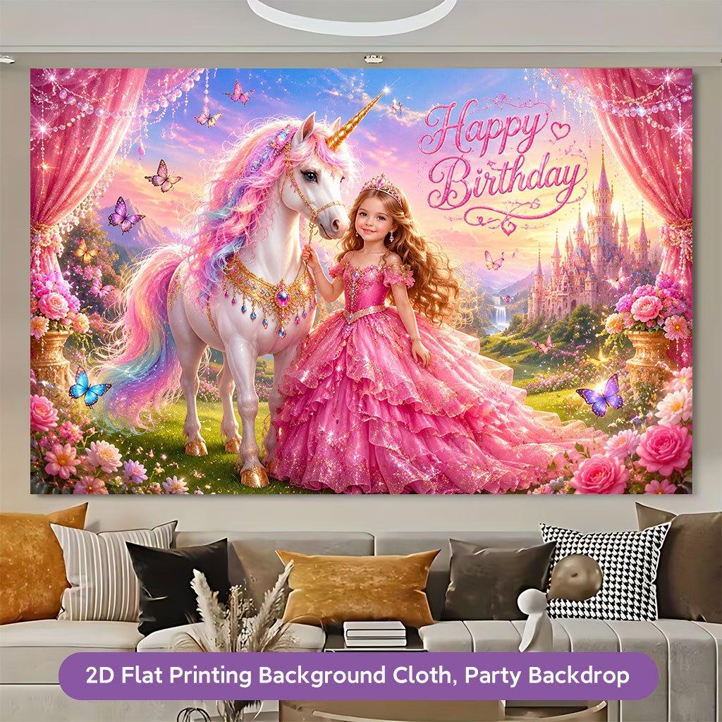 2D Flat Backdrop1pc Princess Unicorn Fairy Tale Scene Backdrop Banner Polyester Backdrop For Living Room Bedroom Office Decor Outdoor Decor