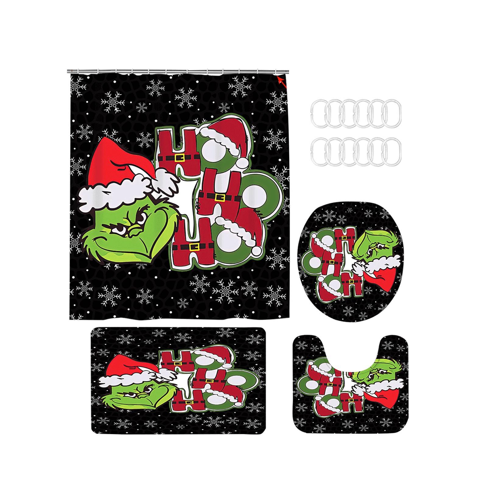 

Рождественский коврик для ванной комнаты с принтом снеговика и занавеска для душа, набор из четырех предметов One Size