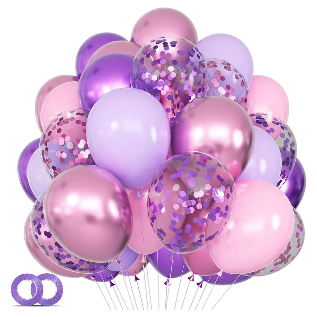 12inch-68pcs Pink Gold and Purple with Confetti Balloon Set Suitable for Weddings Birthday Spopular Parties Decoration Balloon