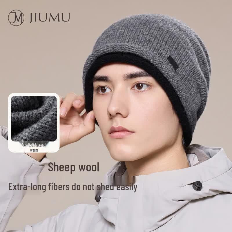 JIUMU Men s Autumn Winter Wool Knit Beanie Hat One Size