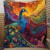 Artistic Peacock Feather Print Throw Blanket - Vintage Boho Bird Motif Soft Lightweight Accent for Sofa Bed Travel Office Gift