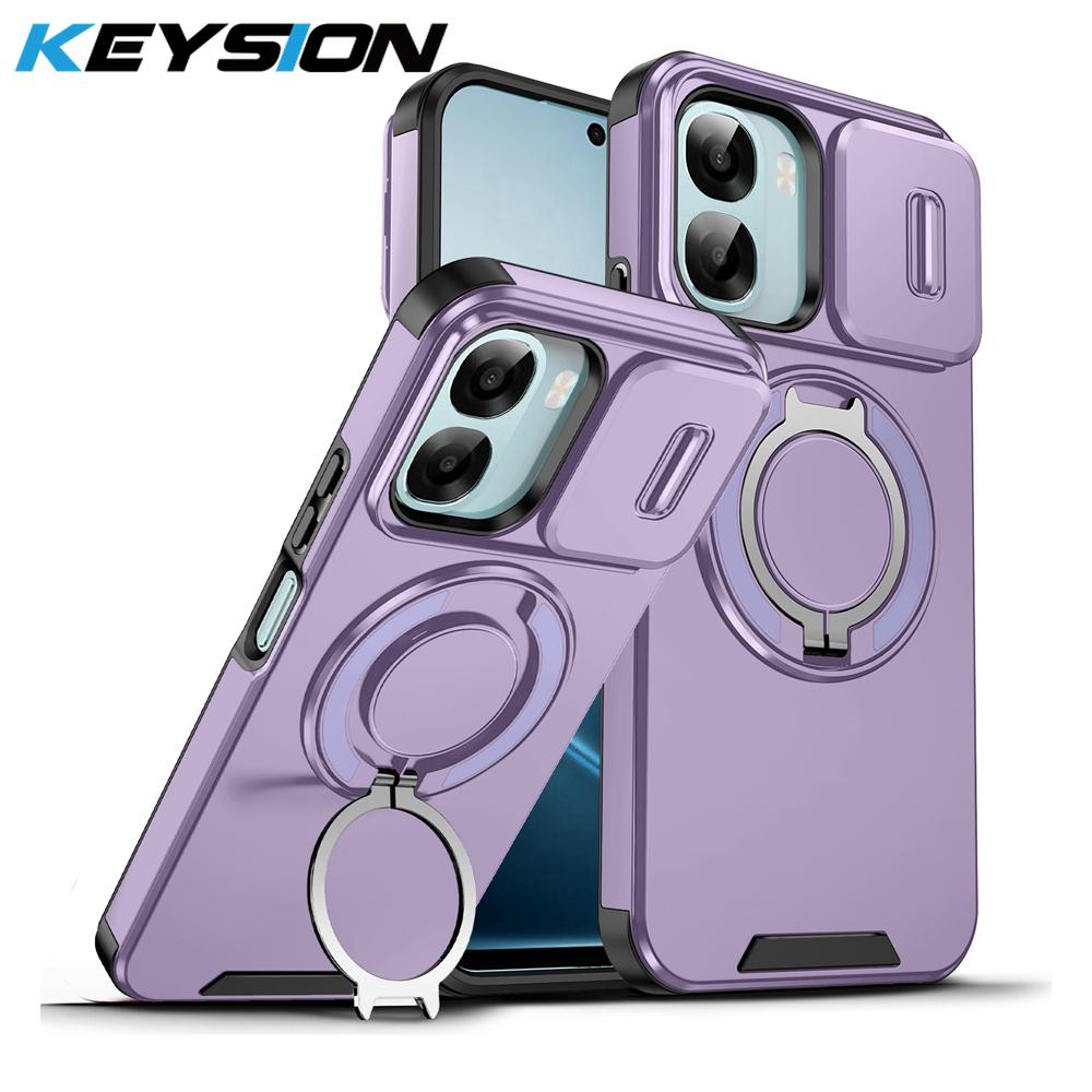 KEYSION 360° Rotating Ring Stand Phone Case for OPPO A6x 5G A6 A6t Pro A6s 5G Slide Camera Protection Magnetic Shockproof Cover