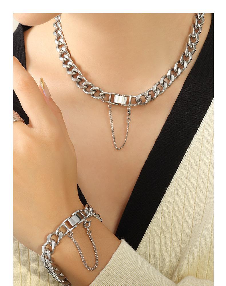 Exaggerated 18K Gold-Plated Titanium Steel Cuban Necklace & Bracelet Set - European/American Hip Hop Style