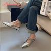 Fashion Aphixta Concise Metal Dec Fashion Summer Shoes Woman Low Heel Women Silver Pointed Toe Slides Sandals Heels Zapatos De Mujer