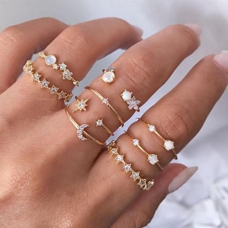 Neues Boho Goldfarbenes Herzringe Set Für Frauen Vintage Geometrisch Kreuz Perle Schmetterling Fingerring Weiblich Trendiger Schmuck Geschenke