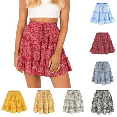 Women's High Waist Ruffled Floral Skirt A-line Short Skirt