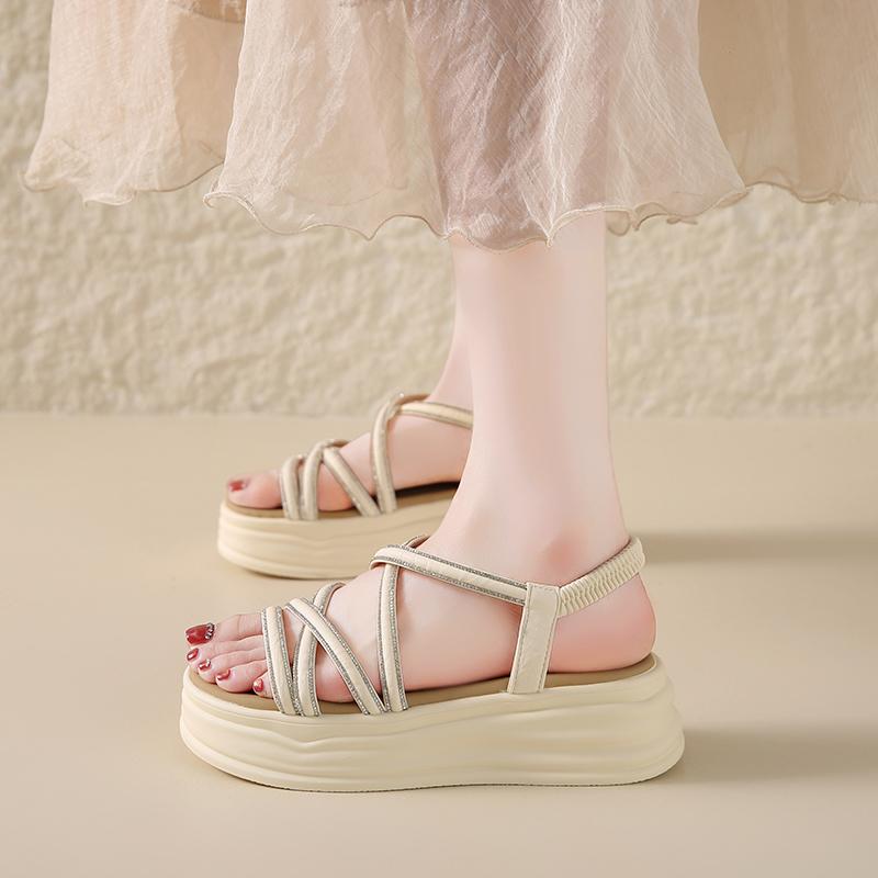 CRLAYDK Women's Sandals Cross Strap Elastic Band Slides for Summer Walking Ladies Open Toe Platform Beach Travel Slippers