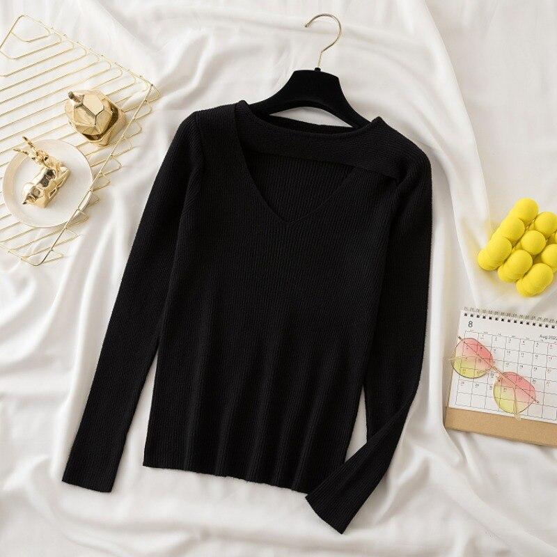 Πλεκτά μπλουζάκια με πάτο για γυναίκες Φθινόπωρο και Χειμώνας 2023 Μόδα Πουλόβερ με λαιμόκοψη μονόχρωμη λεπτή εφαρμογή πουλόβερ Ρούχα 28726