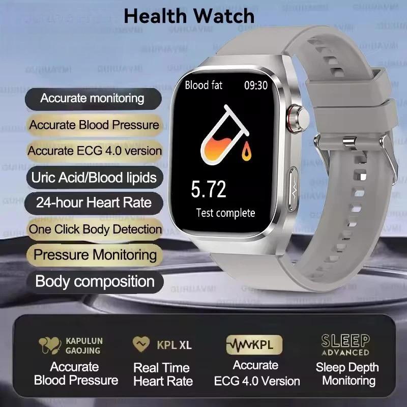 2026 NEW ECG Blood Oxygen Blood Pressure Temp Monitor Men Uric Acid Blood Fat Health Diagnosis HD Bluetooth Call Men Smart Watch