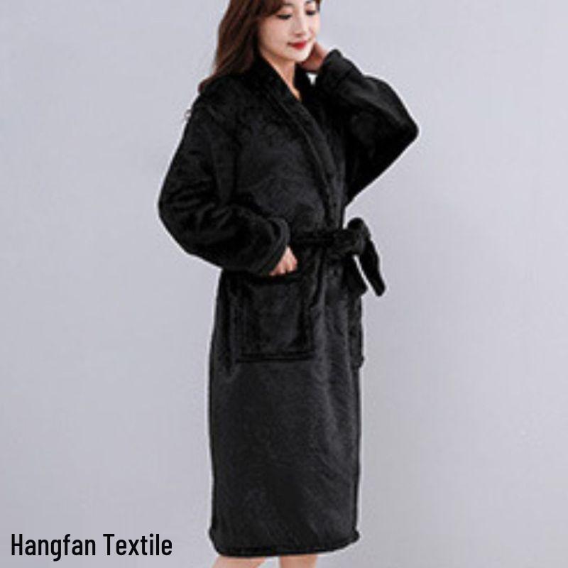 Unisex Mid-Length Thick Coral Fleece Robe for Couples, Home Wear Bathrobe & Pajamas.