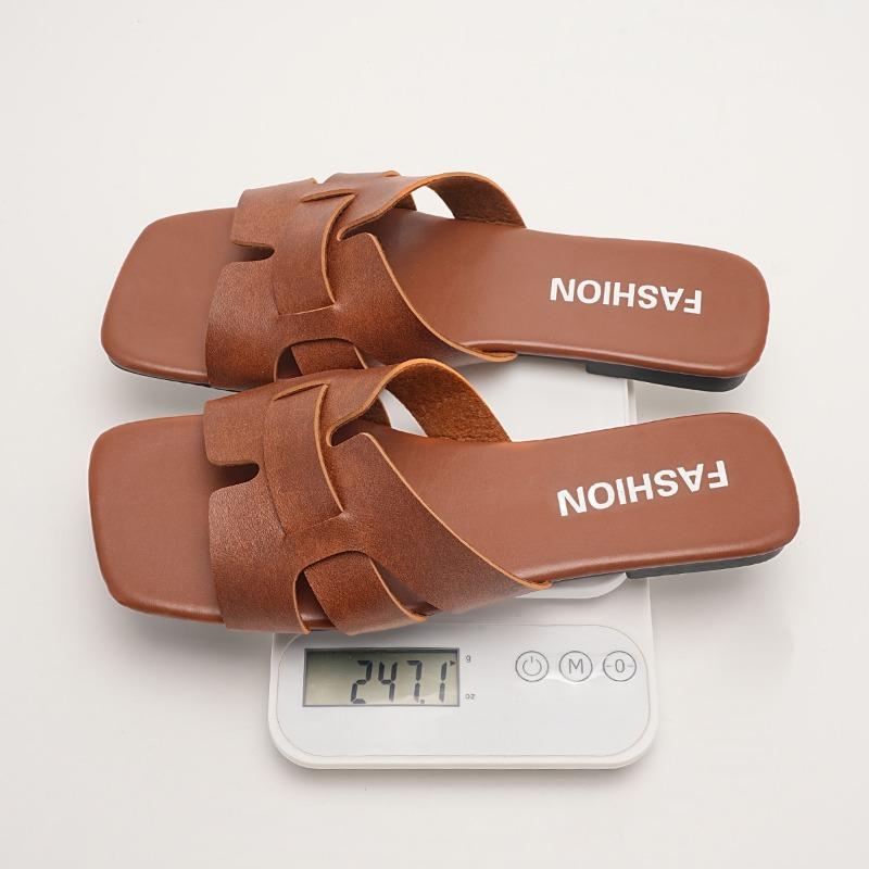 

Однотонные плоские тапочки Женская повседневная обувь Пляжные сандалии с квадратным носком 43 светло-коричневого