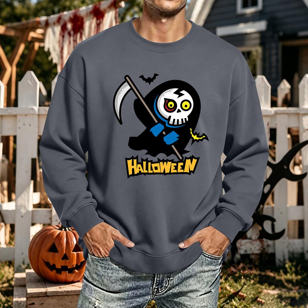 Men's Halloween Printed Long Sleeve T-Shirt Unisex Crewneck Casual Sports Top