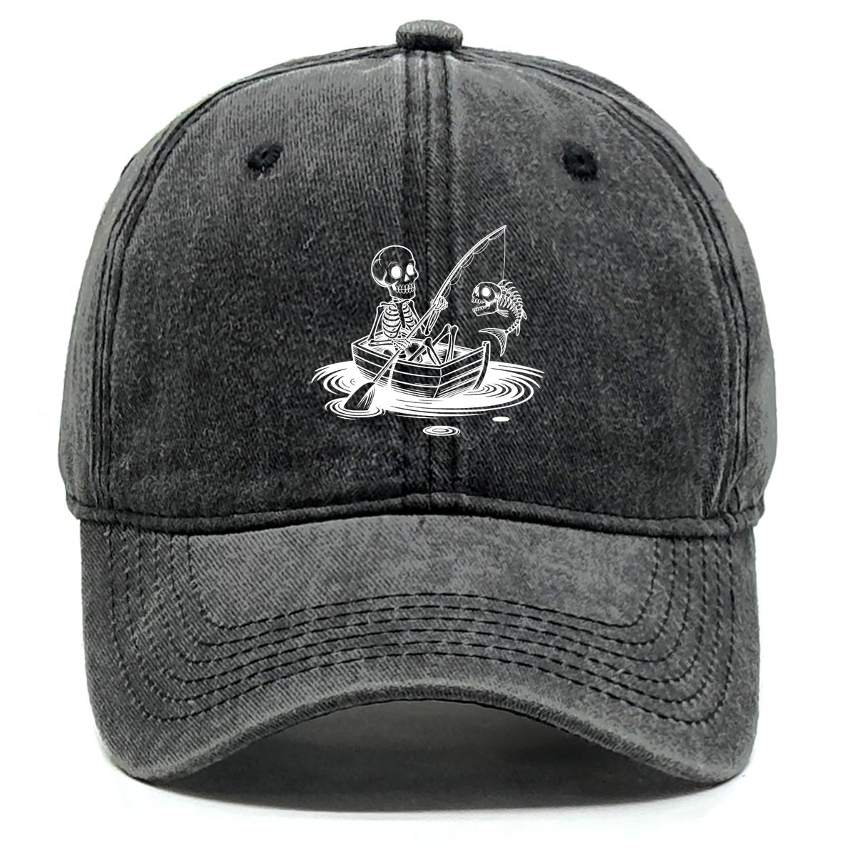 

Skeleton Boating Fishing Print Adjustable Baseball Hat, Fishing Rod Trucker Hat Sun Protection Stylish Unisex Cotton Snapback Baseball Cap as the picture чёрный