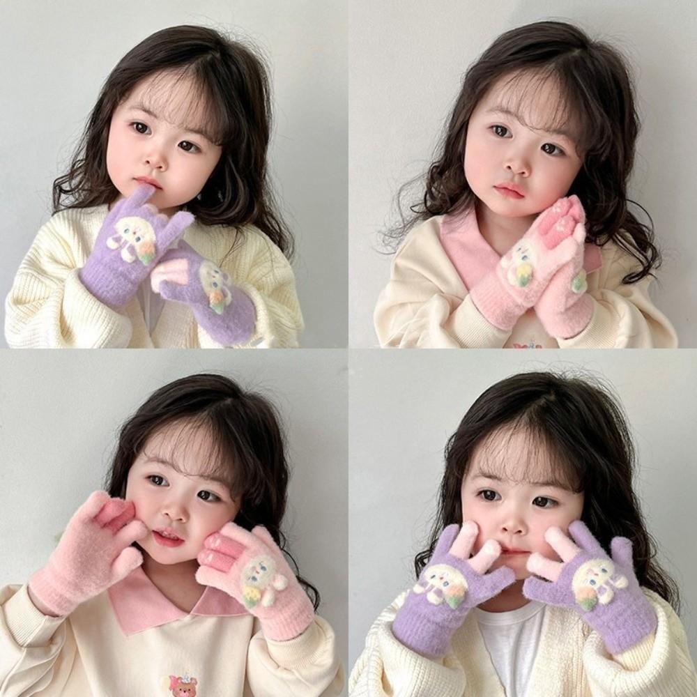 Cartoon Rabbit Children Full Fingers Gloves Plush Windproof Gloves Cute Kids Knitted Gloves