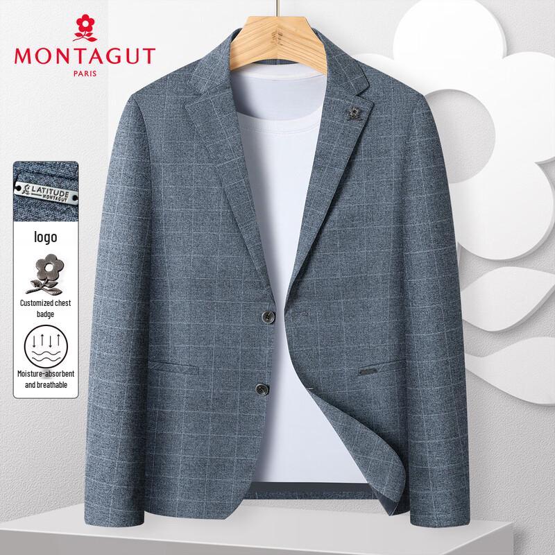 

MONTAGUT Men s Plaid Long Sleeve Blazer with Brooch 54