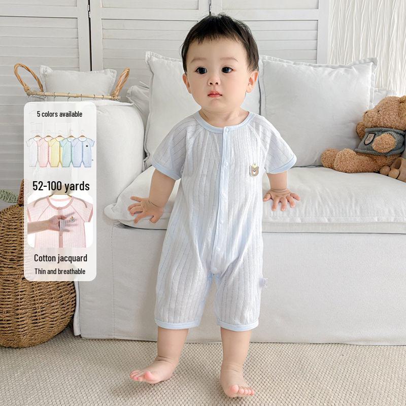 Baby Summer Short Sleeve Cotton Jumpsuit - Newborn Lightweight Pajamas Class A Air-Conditioned Crawler Outfit