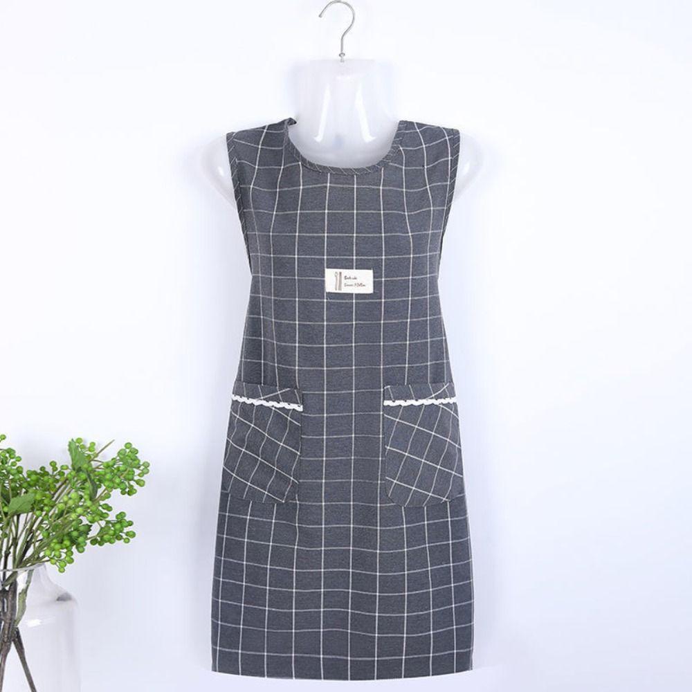 Large Pocket Cooking Apron Cotton Overalls Chef Aprons Household Sleeveless Apron  Home Cooking