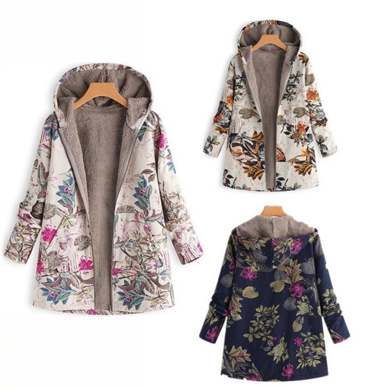 Jacket Series Casual Printed  Printed Plush Hooded Zipper Women's Fashion Style