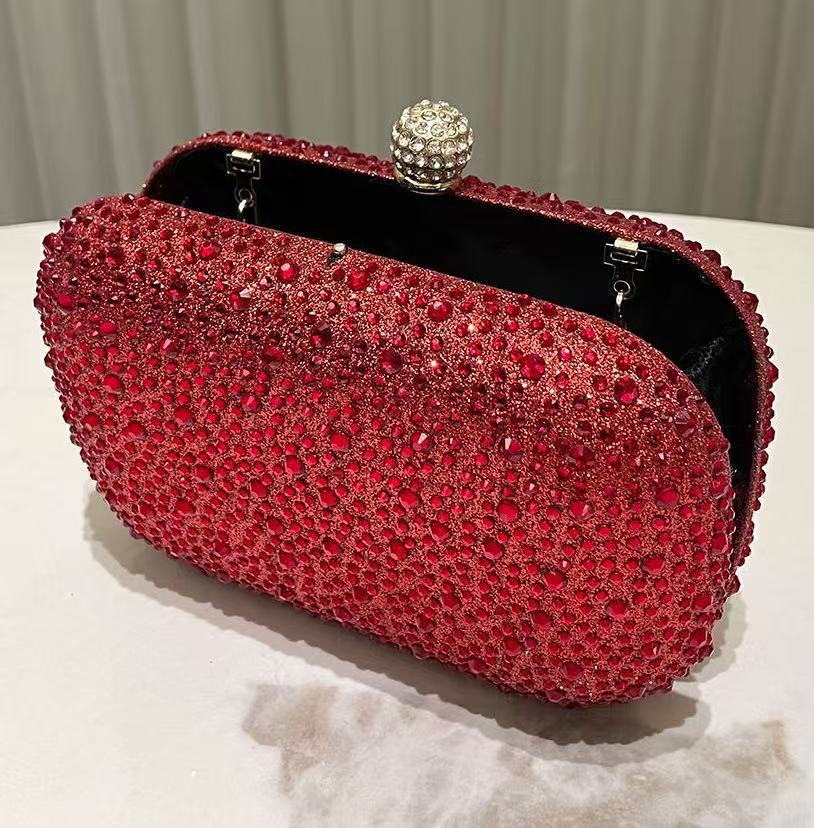 Ladies Luxury Bags Csw003 Women's Ruby Rhinestone Wallet Mini Luxury Box Evening Bag Elegant Formal Party Fashion Shiny Handbag Crystal Clutch