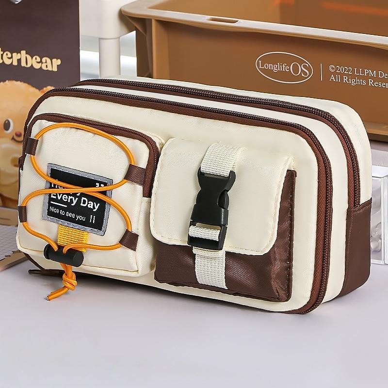 1pcs Workwear Design Student Pen Case Pen Bag Large Capacity Fabric Multi-Compartment Design Pencil Box Stationery