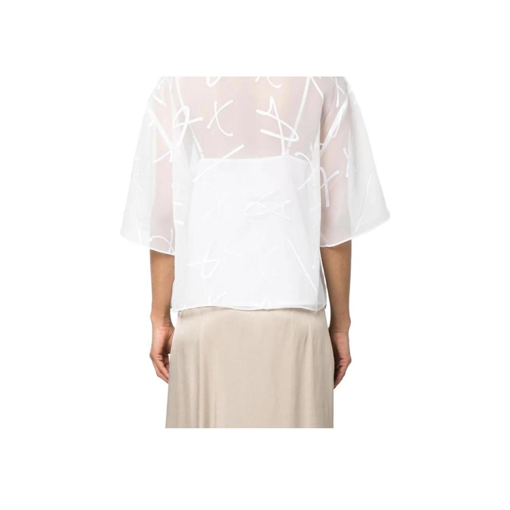 Armani Exchange Solid Pattern Printed Sheer Short Sleeve T-Shirt Women tops White 3RYH26-YN2KZ-1000