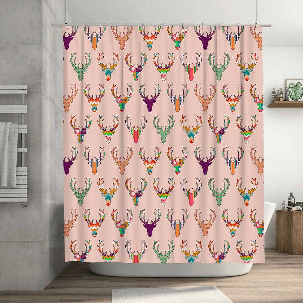 Colorful Deer Print Shower Curtain Waterproof Fabric Bath Decoration