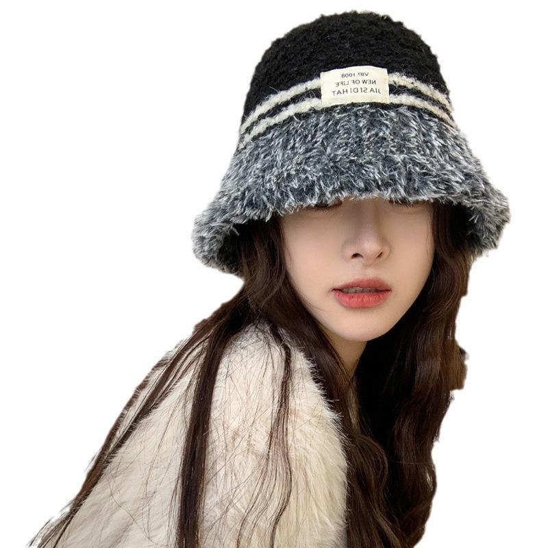 Winter dopamine color matching plush hat women's big head circumference cold protection ear protection knitted cold hat sleeve knitted hat