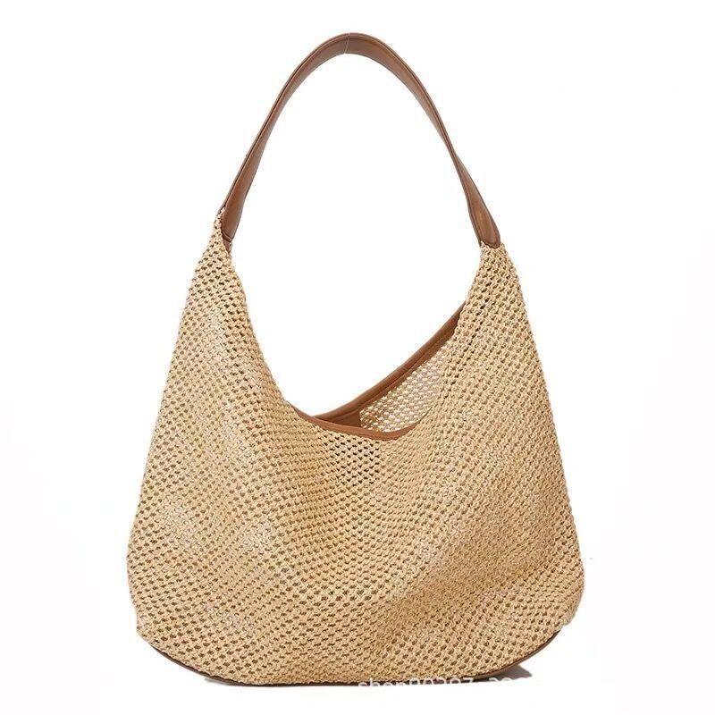 Portable Messenger Woven Bag Women's Summer Tide Seaside Portable Shoulder Bag Large Capacity Straw Woven Storage Light