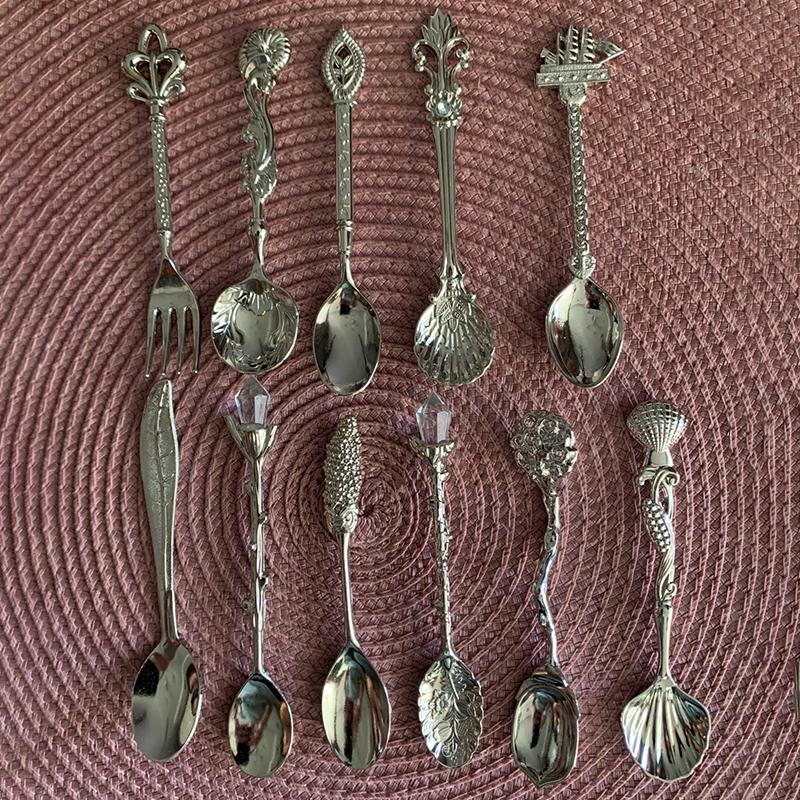 5Pcs/Set Retro Coffee Spoons Stainless Steel Spoon Gift Spoon Vintage Coffee Set