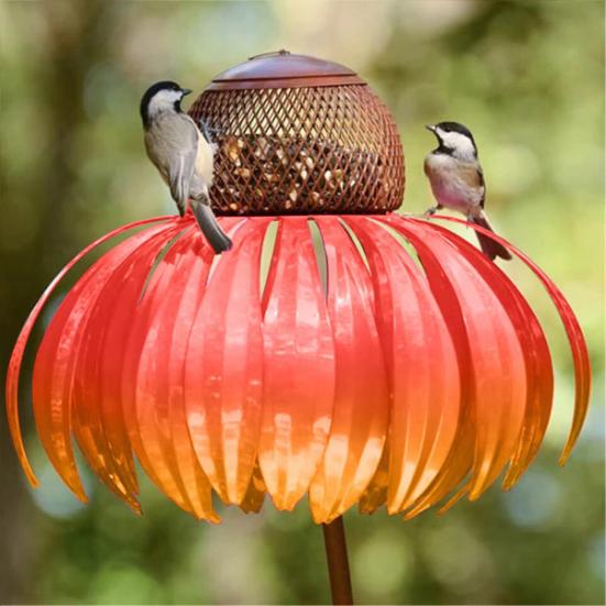 Bird Feeder, Painted Iron Bird Feeder with Petal-Top Grain Storage, Iron Art Design Bird Feeder for Hummingbirds And Finches Outdoor Garden Decoration