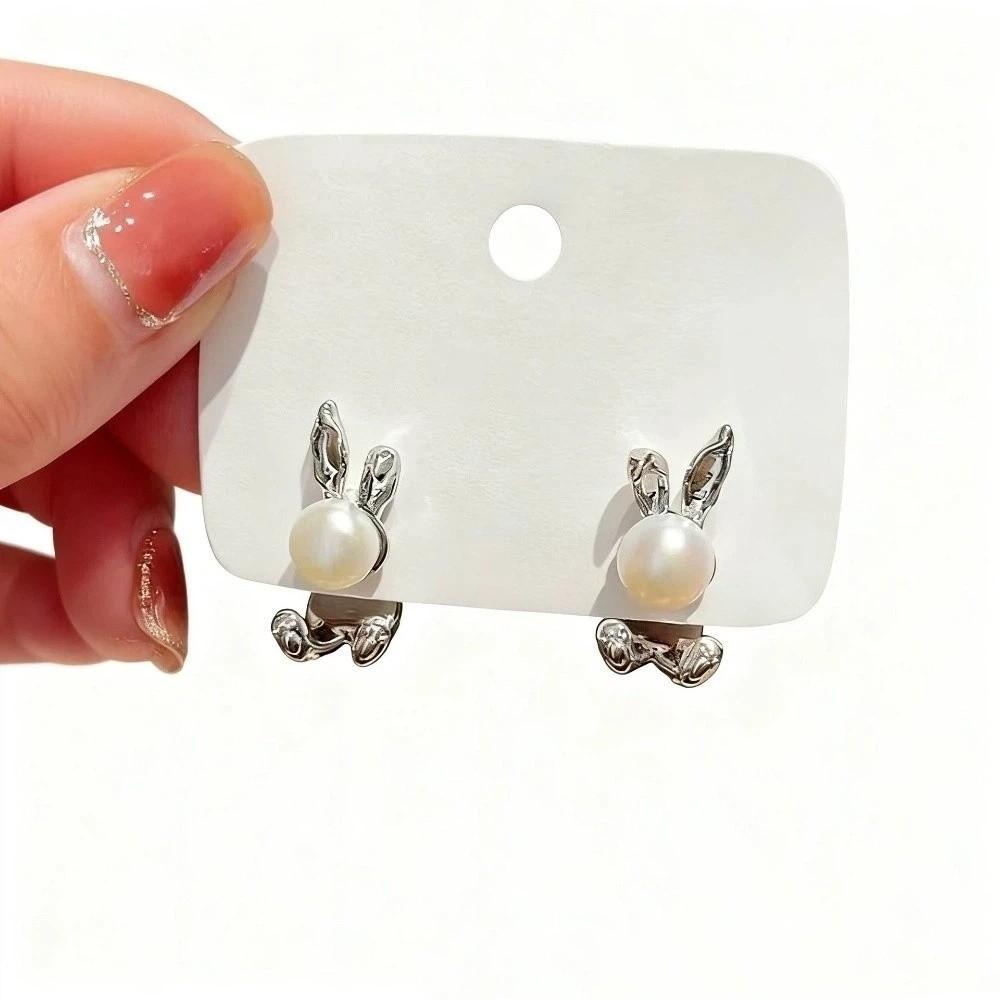 Cute Rabbit Ear Studs Simple Ladies Pearl Earrings Creative Rabbit Earrings Spring Summer