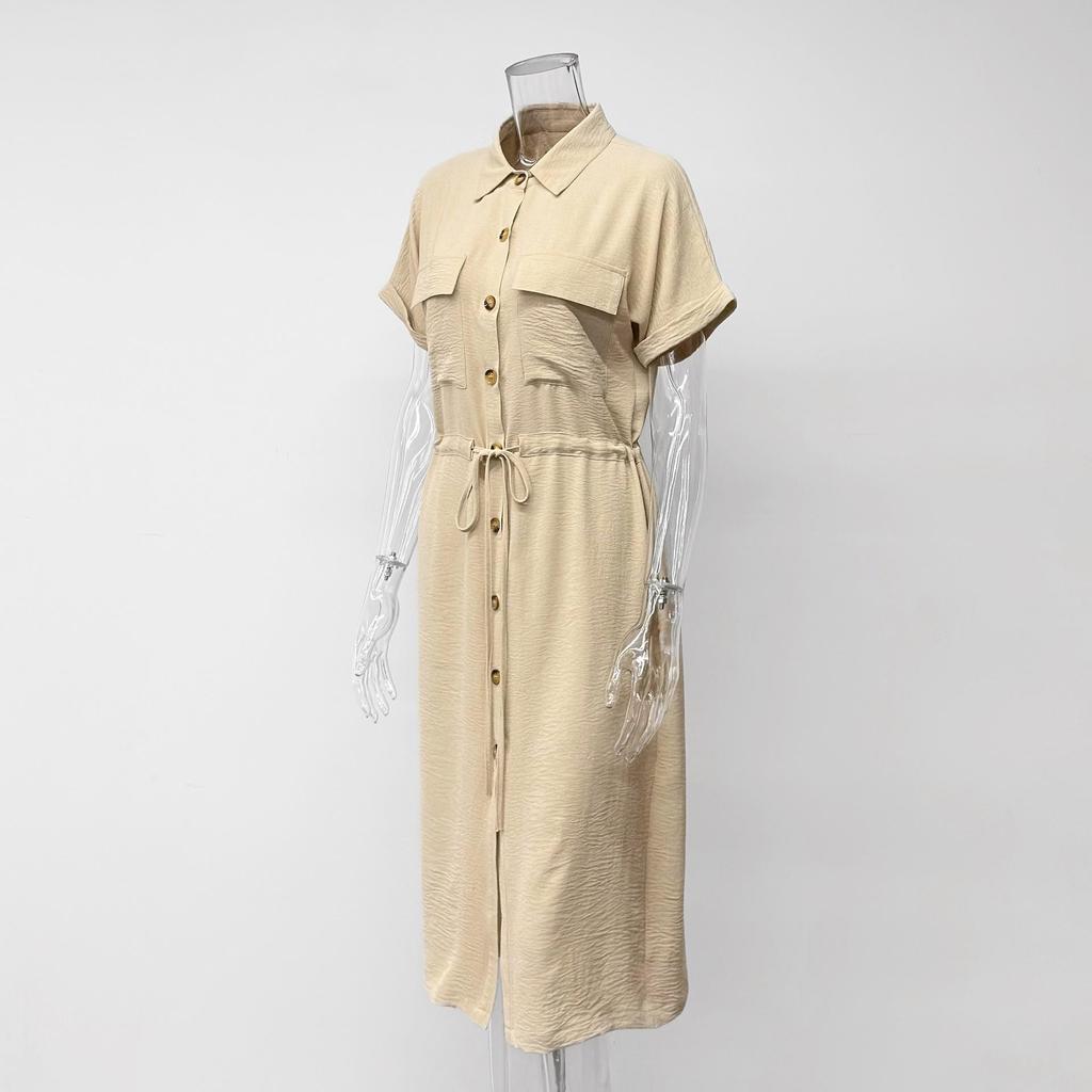 European & American French Summer Luxury Casual Lapel Short-Sleeved Dress for Women