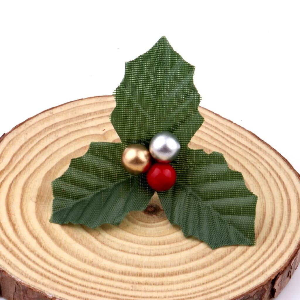 5/10PCS Christmas Artificial Holly Berries Cherry Little Fruits Green Leaves for Party Home Decoration Garland Wreath Ornaments