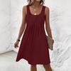 Women's U Neck Sleeveless A Line Mini Dress Solid Color Front Pleated Casual Tank Sundress