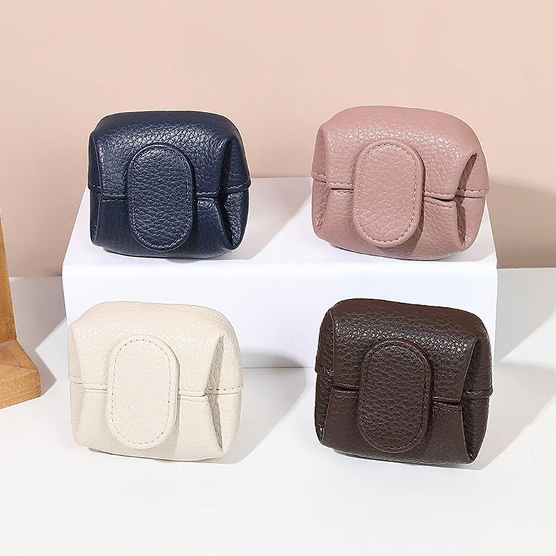 Solid-Color Mini Coin Storage Purse Leather Change Purse For Women Buckle Key Earphone Storage Bag For Outgoing Shopping