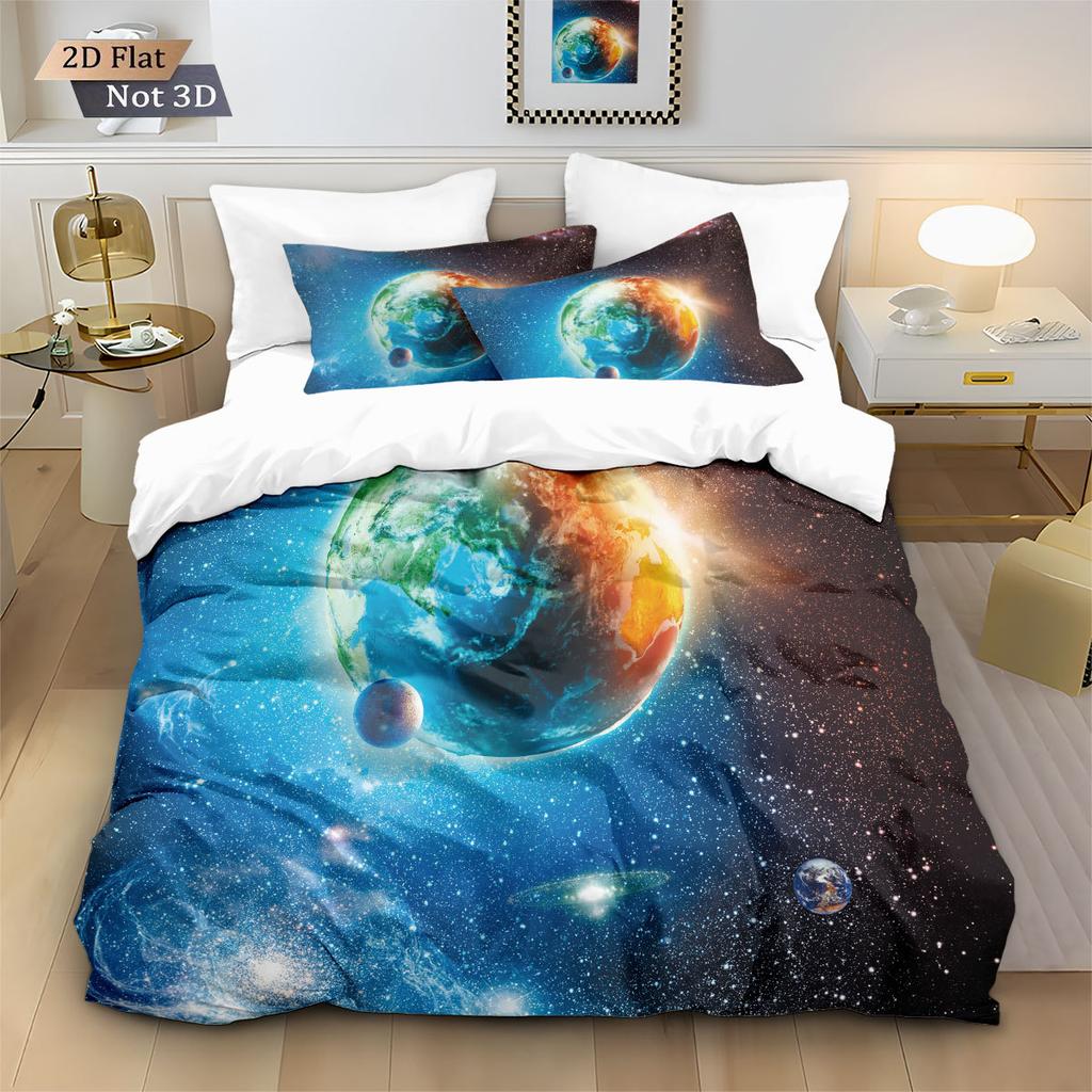 Space And Universe Quilt Cover 3D Printed Galactic Starry Sky Bedding Set Bedroom Decoration With Zipper Single Twins Large Size