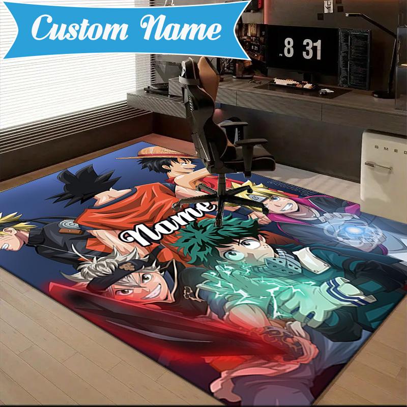 Custom Name Anime Characters Dragon Rug Game Carpet, Floor Mat for Bedroom Living Room Entryway Rug, Home Decor Idea Gift for Christmas birthday