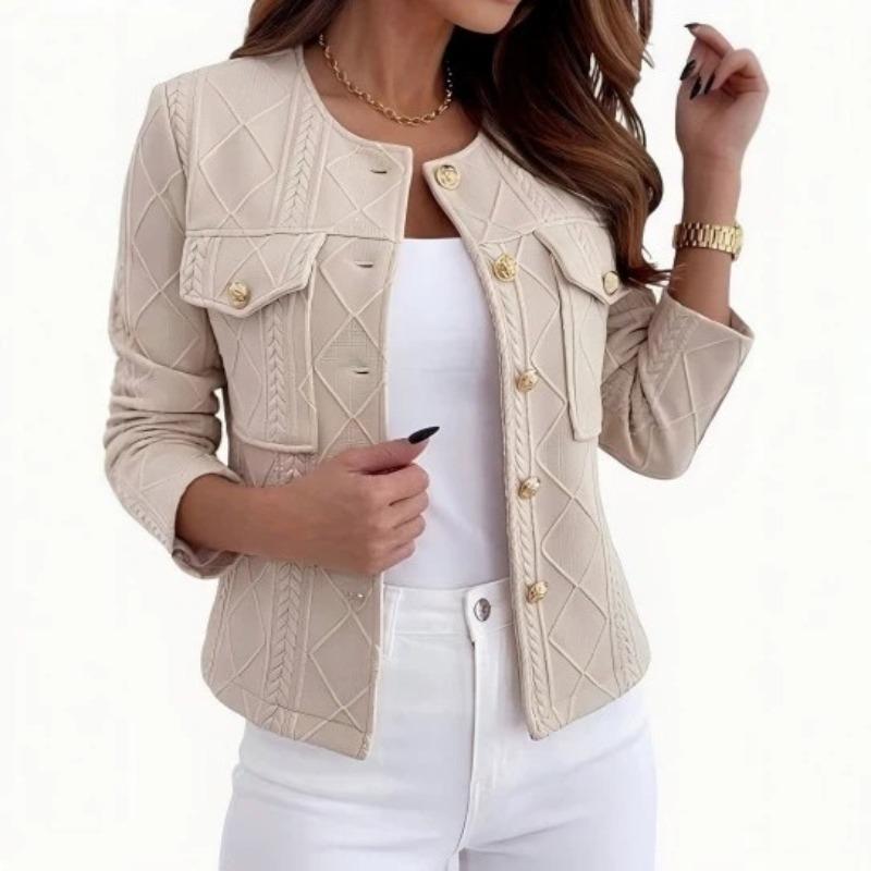 Women Pink Diamond Jacquard Cropped Jacket O Neck Gold Button Long Sleeve Elegant Small Fragrance Style Short Coat Spring Autumn Commuter Outerwear