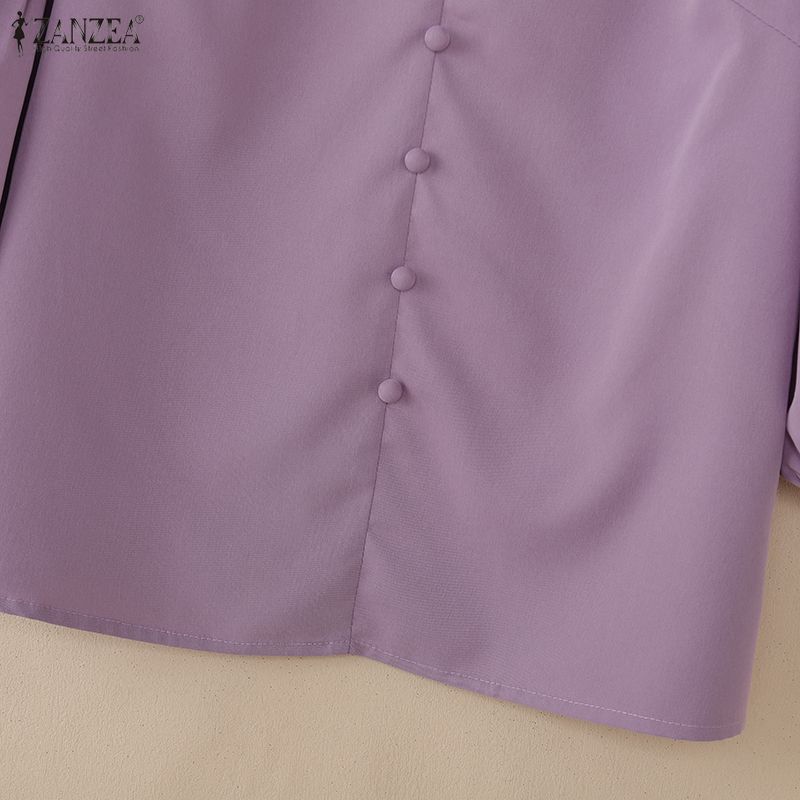 ZANZEA Women Casual V-Neck Solid Color 3/4 Sleeve Loose Blouse